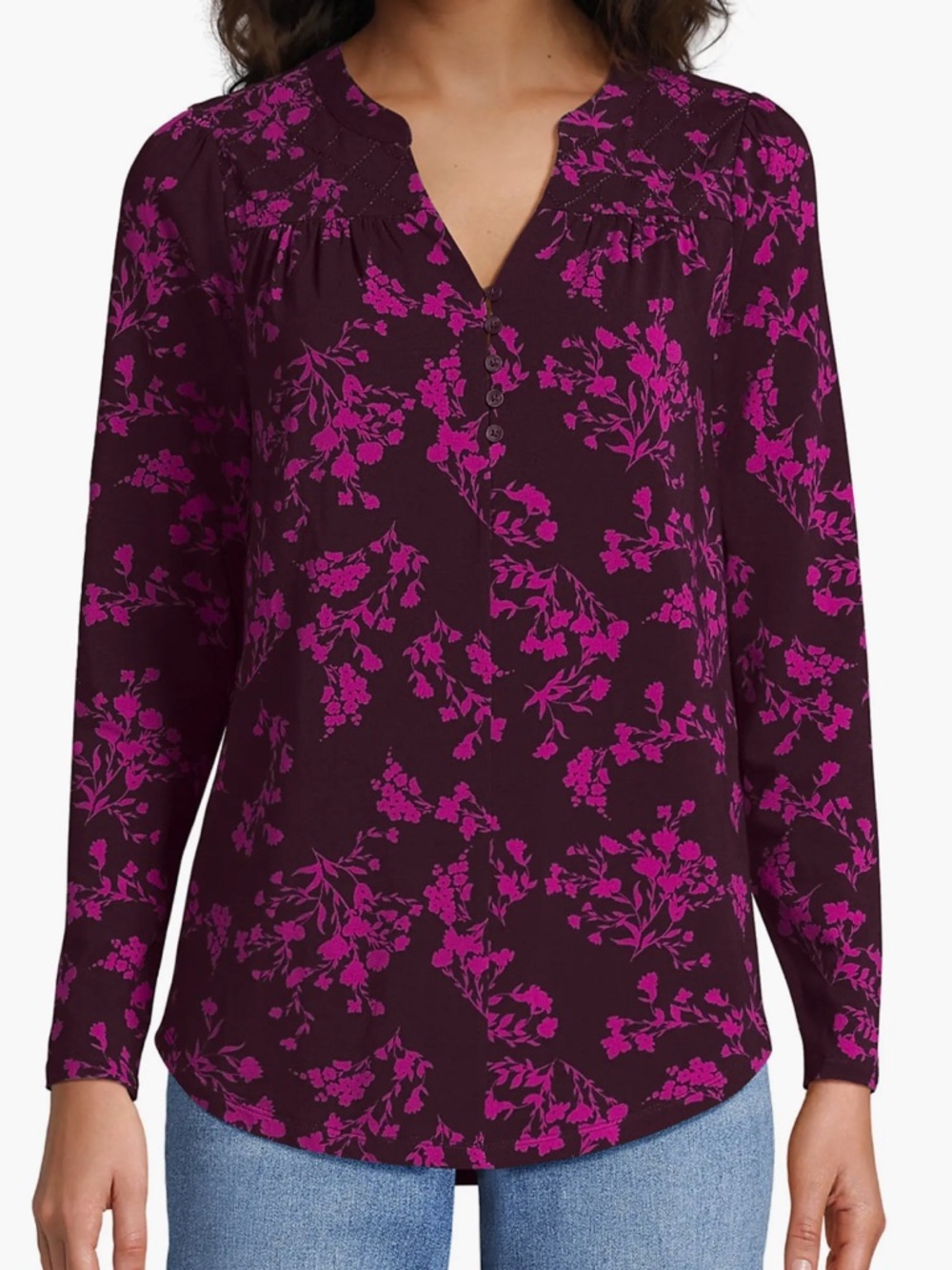 Lands’ End Long Sleeve Floral Tunic Top